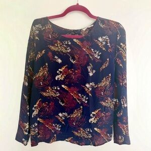 ba&sh 100% Silk Blouse Navy Abstract Print Long Sleeve FR 0